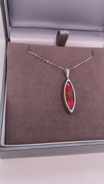 Ammolite 19K White Gold Pendant with a 7x24mm Marquise Gemstone Video PN E21523