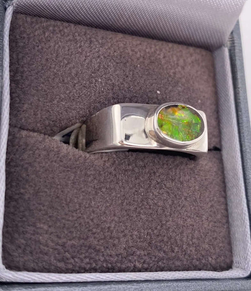 Ammolite Bezel Unisex Ring in Silver PN E1361P