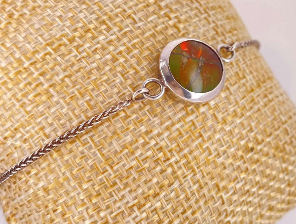 Ammolite Bracelet Set in Silver with a 12mm Gemstone PN E13617 