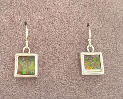 Ammolite Dangle Earring Set in Silver with Square Gemstones PN E20603 %product from Empire Ammolite