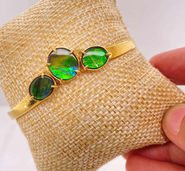 Ammolite Gold Bracelet with Three Gemstones Right View PN E20322 