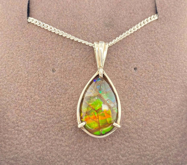 Ammolite Pear Pendant in Sterling Silver PN E10431 