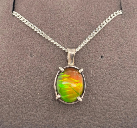 Ammolite Silver Petite Oval Pendant PN E20124 