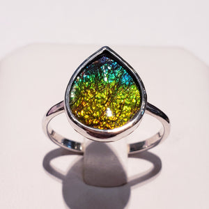 Ammolite Prosperity Line Pear Silver Ring PN: E1366Q %product from Empire Ammolite