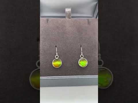 Ammolite Round Dangle Earrings set in Silver Video PN E10631