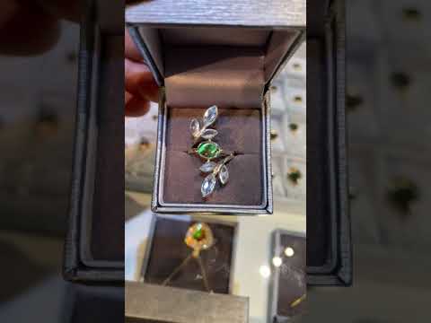 Ammolite Silver Ring with Aquamarines Video PN AZ020