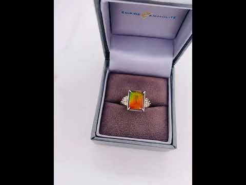 Ammolite Ring With Six White Topaz Accent Stones Set in Silver Video PN E20484