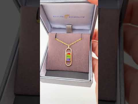 Ammolite Gold Pendant with a Rectangle Gemstone Video PN E21443