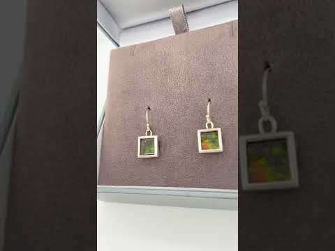 Ammolite Dangle Earring Set in Silver with Square Gemstones Video PN E20603