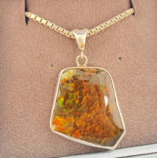 Ammolite Framed Freeform Silver Pendant PN. E1341K %product from Empire Ammolite